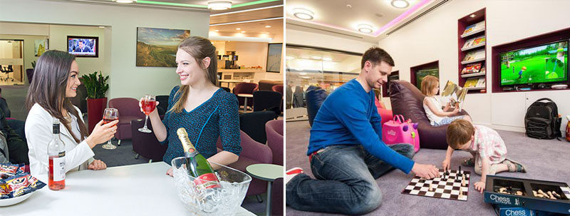 Lounges such as The Yorkshire Premier Lounge at Leeds Bradford Airport are perfect for adults and kids - as you can see