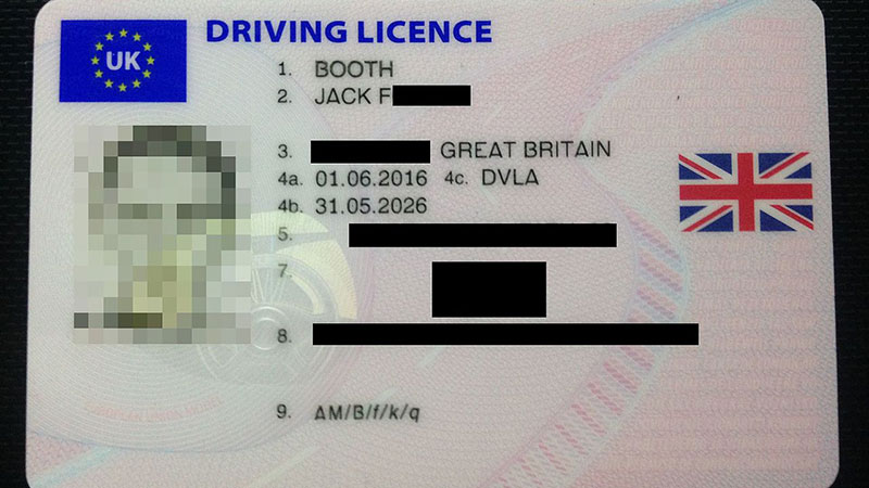 UK Driving Licence Example