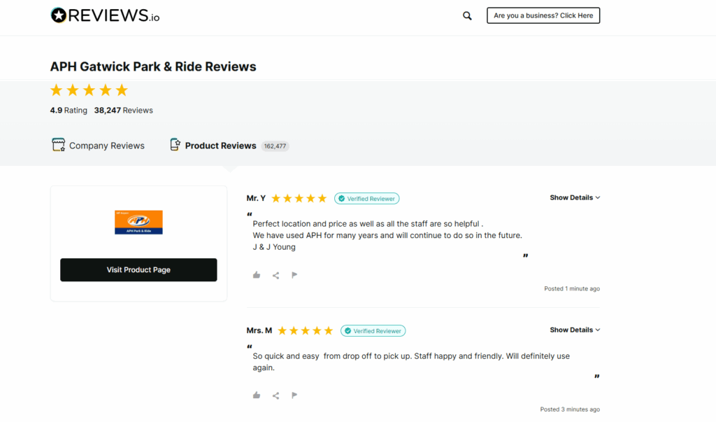 APH Park and ride reviews on Reviews.io site