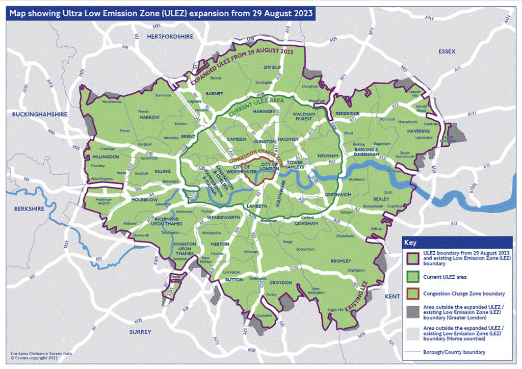 ULEZ charges map from 29th of August 2023