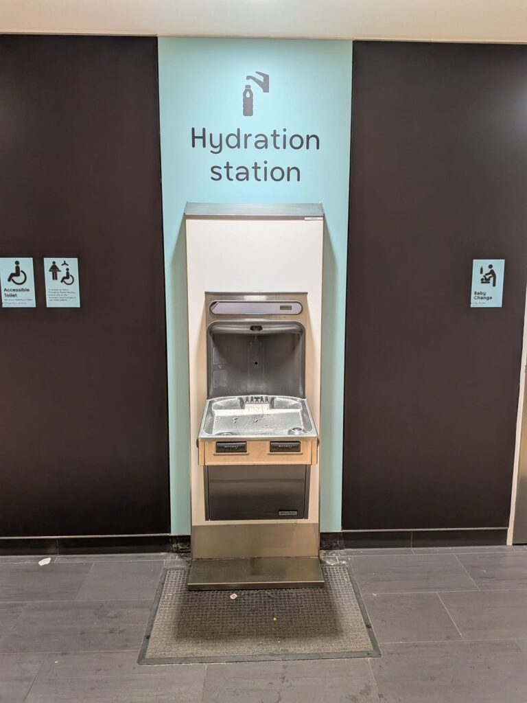water refilling station at gatwick south near toilets